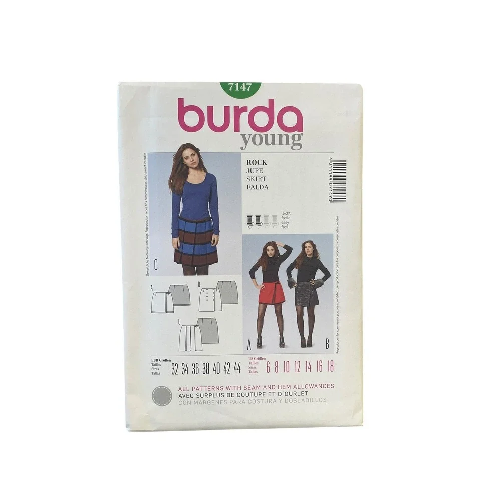 Burda 7147 Skirt Sewing Pattern Sizes 6-18 Semi-Fitted Modern